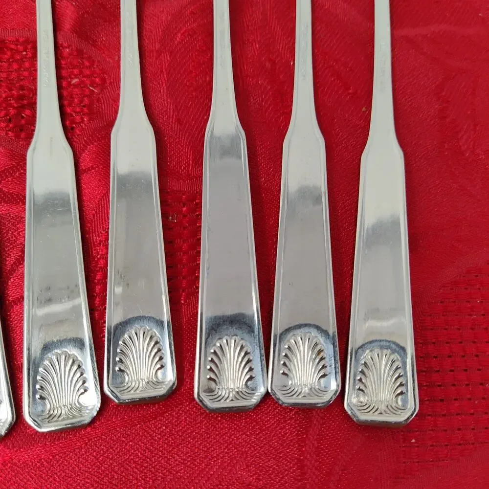 8X LH Tsp Colonial Shell Stainless Long Handled Tea Malt Spoons Korea